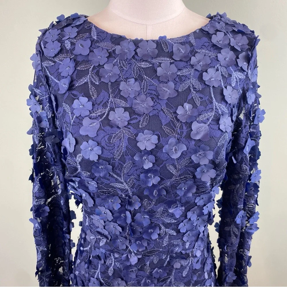 XSCAPE Navy Blue Floral 3D Applique Cocktail Formal dress size 14 - Picture 2 of 7